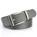 Nylon braided automatic buckle belt for men in dark grey with brushed metal finish - 120cm / Silver Clasp / Dark Gray
