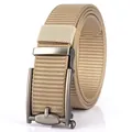 Khaki nylon tactical belt with matte grey metal automatic buckle for outdoor casual wear - 120cm / Silver Buckle - Khaki