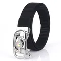 Women's black woven nylon belt with silver buckle and sparkling rhinestone inlay - Silver Buckle - Black