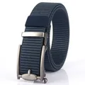 Men's navy blue nylon belt with a matte gunmetal automatic buckle for outdoor leisure - 120cm / Silver Buckle - Royal Blue