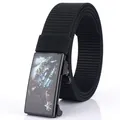 Cinturón táctico negro de nylon para hombre con hebilla automática y diseño de francotirador - Negro--4 / 120cm