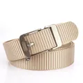 Men's khaki nylon woven belt with matte silver automatic buckle for casual jeans - 120cm / Silver Buckle - Khaki