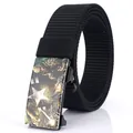 Tactical black nylon belt with military style automatic buckle and star graphic - Black--5 / 120cm