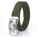 Army green woven nylon belt featuring a silver buckle with rhinestones and rainbow gemstone - Silver Buckle Army Green