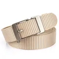 Mens khaki canvas web belt with brushed square metal buckle for casual workwear look - Silver Buckle Khaki