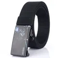 Men's black nylon tactical belt with matte buckle and ENNIU printed graphic - Black--7 / 120cm