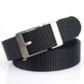 Men's black nylon canvas belt with a brushed metal automatic buckle on a white background - Silver Buckle - Black
