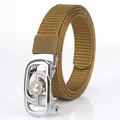 Adjustable khaki woven nylon belt for women with crystal-encrusted geometric buckle - Silver Buckle Wolf Brown