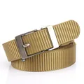 Men's tactical nylon canvas belt in khaki with brushed metal automatic buckle - Silver Buckle Wolf Brown