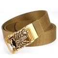Brauner Nylon-Gürtel mit goldener Schnalle und detailliertem Skorpion-Relief - Antikkupferschnalle - Wolfsbraun