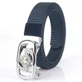 Women's woven nylon belt in navy blue with a decorative rhinestone round buckle - Silver Buckle Royal Blue