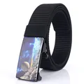Men's black nylon woven belt featuring a starry sky planetary theme automatic buckle - Black--10 / 120cm