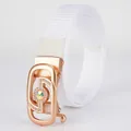 Women's white woven nylon belt with rose gold rhinestone buckle and gemstone - Rose Gold Buckle - White