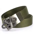 Tactical military green nylon belt with a detailed cobra snake metal buckle design - Antique Silver Buckle - Army Green / 125cm