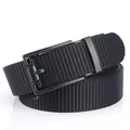 Men's casual black nylon woven belt with a matte black alloy buckle for outdoor use - 120cm / Black Buckle - Black