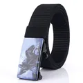 Black nylon tactical belt with vintage medieval knight illustration on flat metal buckle - Black - 12 / 120cm