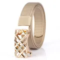 Damen-Gürtel aus champagnerfarbenem Nylongewebe mit goldener Automatikschließe und Strass - Khaki / Gold