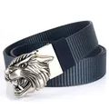 Tactical dark blue nylon belt with silver tiger head alloy buckle for men - Antique Silver Buckle - Royal Blue