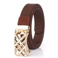 Brauner Nylon-Webgürtel mit goldener geometrischer Schnalle und Strassbesatz - Braun / Gold