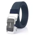 Men's navy blue nylon canvas tactical belt with silver alloy automatic buckle and matte finish - Pearl Chrome Buckle / Sapphire Blue