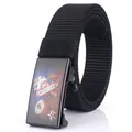 Men's black nylon tactical belt featuring a traditional Chinese lion dance metal buckle - Black - 16 / 120cm