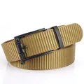 Men's khaki nylon tactical belt with black matte automatic alloy buckle for outdoor style - 120cm / Black Buckle - Wolf Brown