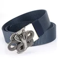 Dark blue nylon web belt featuring a silver vintage cobra snake metal buckle design - Antique Silver Buckle - Royal Blue / 125cm
