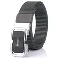 Men's dark grey nylon canvas belt with a matte alloy automatic buckle and wolf logo - Pearl Chrome Buckle / Dark Gray