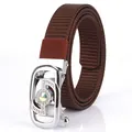 Thick woven nylon belt for women in dark brown with sparkling rhinestone metal buckle - Silver Buckle Coffee
