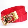 Roter Nylon-Webgürtel für Herren mit goldener Metallschnalle und Skorpion-Relief - Antikkupferschnalle - Rot