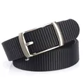 Men's black woven nylon belt with a matte silver-grey rectangular buckle and metal texture - 120cm / Black