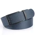 Men's navy blue nylon belt with matte black alloy automatic buckle and textured strap - 120cm / Black Buckle - Royal Blue