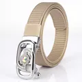 Braided khaki nylon belt with a silver buckle featuring a round colorful rhinestone - Silver Buckle Khaki