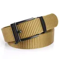Men's khaki nylon woven belt with 3.5cm black matte automatic buckle for outdoor style - 120cm / Black Clasp / Coyote Brown