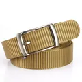 Men's khaki nylon braided belt featuring a brushed metal rectangular pin buckle - 120cm / Coyote Brown