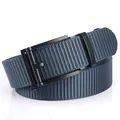 Men's dark blue nylon woven belt with a sleek matte black automatic alloy buckle - 120cm / Black Clasp / Sapphire Blue