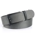 Men's casual woven nylon belt with black matte alloy buckle in grey and black weave - 120cm / Black Buckle - Dark Gray