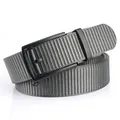 Men's outdoor grey and black woven nylon belt with matte black automatic buckle - 120cm / Black Buckle - Dark Gray