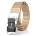 Khaki nylon woven tactical belt for men with matte black alloy automatic buckle - Pearl Chrome Buckle / Khaki