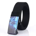Black nylon canvas belt with automatic buckle featuring fantasy character portrait - Black-Fantasy Character Portrait