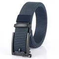 Men's navy blue nylon belt with black matte automatic buckle for casual sport wear - Black Buckle Royal Blue