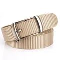 Ceinture tressée en nylon beige avec boucle en métal brossé argenté pour style décontracté - 120cm / Kaki