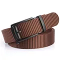 Men's dark brown nylon belt with black matte automatic buckle and woven texture - 120cm / Black Buckle - Coffee