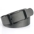Men's casual 3.5cm grey and black woven nylon belt with matte black automatic buckle - 120cm / Black Clasp / Dark Gray