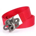 Men's casual red nylon belt featuring a 3D silver cobra metal automatic buckle - Antique Silver Buckle - Red / 125cm