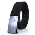 Men's black nylon canvas belt featuring a colorful anime graphic on the metal buckle - Black-Anime Style Painting