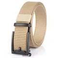 Men's khaki tactical nylon belt with matte black automatic buckle for outdoor casual wear - Black Buckle Khaki