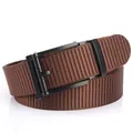 Brown woven nylon belt for men with a sleek black matte automatic metal buckle - 120cm / Black Clasp / Brown