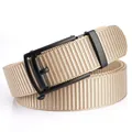 Tactical outdoor khaki woven nylon belt with a matte black metal automatic buckle - 120cm / Black Buckle - Khaki