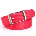 Ceinture décontractée en nylon rouge avec boucle rectangulaire brossée argentée - 120cm / Rouge